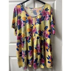 Woman Within Top Womens Plus 4X  Yellow Floral